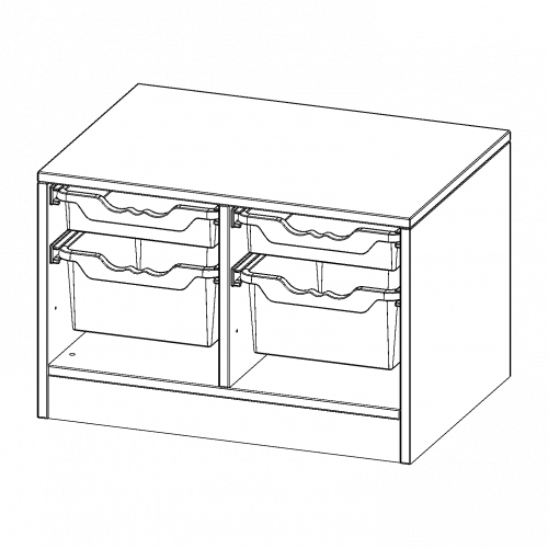 ErgoTray Regal, zweireihig, 1 Ordnerhöhe - evo180 Serie B/H/T: 70,3x46x50 cm, mit Sockel (81 mm), 2 flache und 2 hohe ErgoTray Boxen