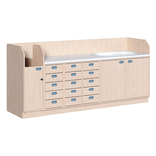 Wickelkommode, vierreihig zuzüglich Badewanne B/H: 249x113 cm, Integrierter Aufgang, Schübe und Badewanne