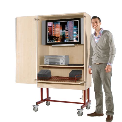 Zweitüriger TV-Wagen mit 1 Rollauszug & Fach B/H/T: 96x190x57 cm Zweitüriger TV-Wagen mit 1 Rollauszug & Fach B/H/T: 96x190x57 cm
