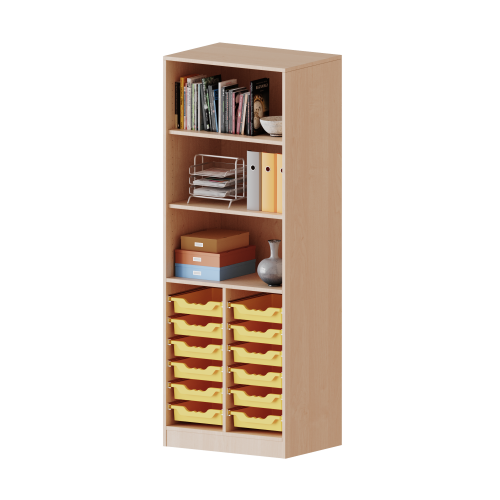 ErgoTray Regal, zweireihig, 5 Ordnerhöhen - evo180 Serie Breite 70,3 cm, Gesamthöhe 190 cm, mit Sockel (81 mm), unten 12 flache ErgoTray Boxen, oben 2 Einlegeböden ErgoTray Regal, zweireihig, 5 Ordnerhöhen - evo180 Serie Breite 70,3 cm, Gesamthöhe 190 cm, mit Sockel (81 mm), unten 12 flache ErgoTray Boxen, oben 2 Einlegeböden