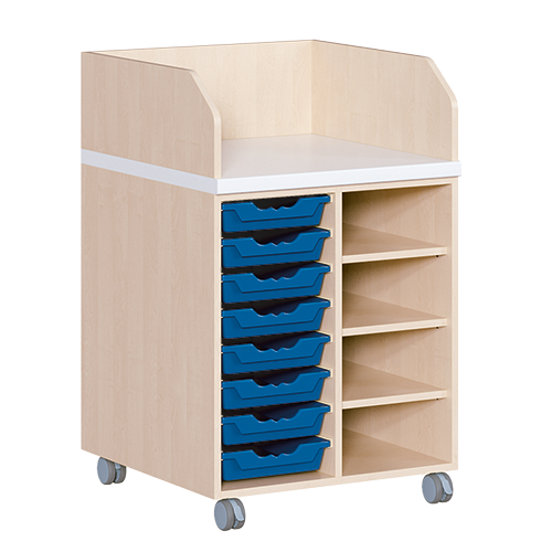 Wickelkommode, zweireihig, fahrbar B/H: 70,5x111,5 cm, Regal und 8 Boxen Wickelkommode, zweireihig, fahrbar B/H: 70,5x111,5 cm, Regal und 8 Boxen