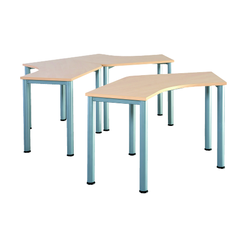 Freiformtisch "Bumerang" B/H/T: 133x72-86x81 cm, Stahlzargengestell mit Stahlrohr-Füßen Ø 60, melaminharzbeschichtete Tischplatte Freiformtisch "Bumerang" B/H/T: 133x72-86x81 cm, Stahlzargengestell mit Stahlrohr-Füßen Ø 60, melaminharzbeschichtete Tischplatte