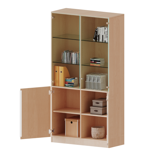 Schrank, 5 Ordnerhöhen, unten Türen (3 OH), oben Vitrinentüren (2 OH) - Serie evo180 Gesamthöhe 190 cm, 2 geschlossene und 2 Glas-Türen, abschließbar, mit Sockel (81 mm)