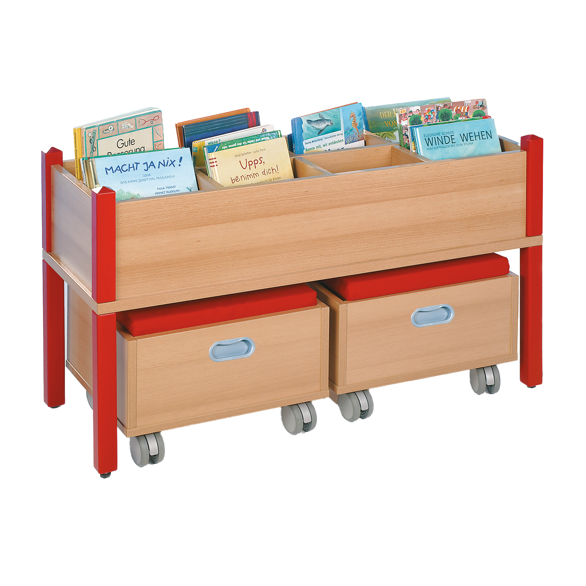 Stollen-Bücherkiste mit 2 Rollkisten B/H/T: 106x60x40 cm, mit Polster