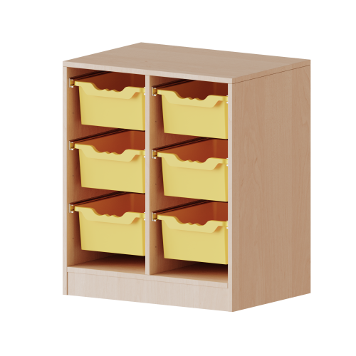 ErgoTray Regal, zweireihig, 2 Ordnerhöhen - evo180 Serie Breite 70,3 cm, Gesamthöhe 82 cm, mit Sockel, 6 hohe ErgoTray Boxen