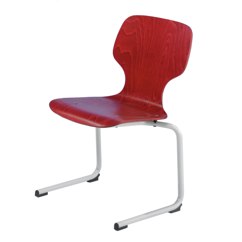 Freischwinger Kufenstuhl mit Rundrohrgestell Sitzhöhe. 46 cm, mit Sitzschale Multiplex Buche Natur