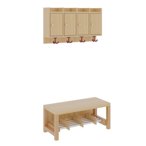 Komplettgarderobe mit Ablagen und Türen ohne Stütze, zweiteilig, Ablage zur Wandmontage, Aluminiumrost mit Facheinteilung, T: 35 cm