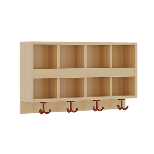 doppelte Garderobenablage mit Blende je Platz 2 Fächer und Blende, 1 St. 3fach-Haken, oben offene Unterteilungen, H/T: 46x20 cm