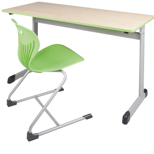 Zweier-Schülertisch 130x55 cm Modell T, Tischplatte Melamin mit ABS- Kante Lieferbare Tischhöhen, Ral- Farben und Dekore und zusätzliche Ablage wählbar