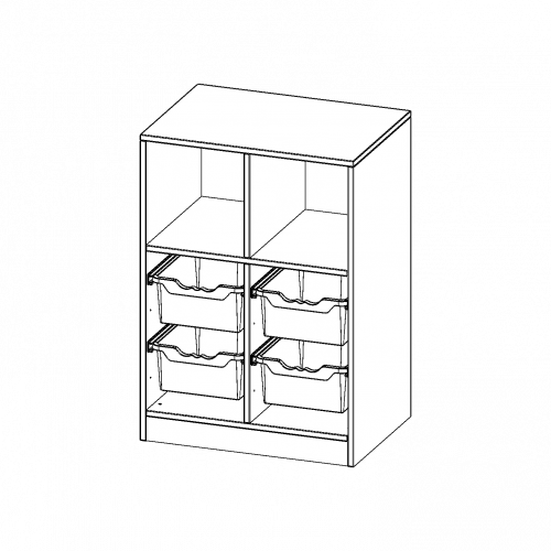 ErgoTray Regal, zweireihig, 2,5 Ordnerhöhen - evo180 Serie B/H/T: 70,3x100x50 cm, mit Sockel (81 mm), oben 3 Fächer, unten 4 hohe ErgoTray Boxen