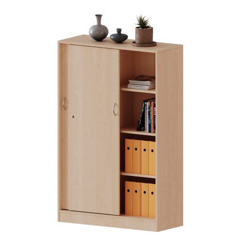 Schiebetürenschrank, 4 Ordnerhöhen - Serie evo180 Gesamthöhe 154 cm, abschließbar, mit Mittelwand, mit Sockel (81 mm)