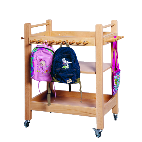 Taschenwagen mit 28 Holzhaken und 3 Ablageflächen, B/H/T: 83,5 x 86,3 x 57,5 cm