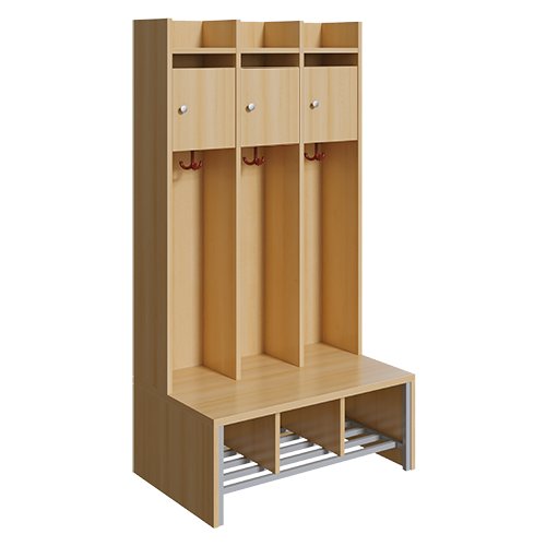 Spindgarderobe, kleine Tür B/H/T: 83x160x55 cm, 3 Plätze, Türen rechts, Bank, Schuhrost, 3fach-Haken