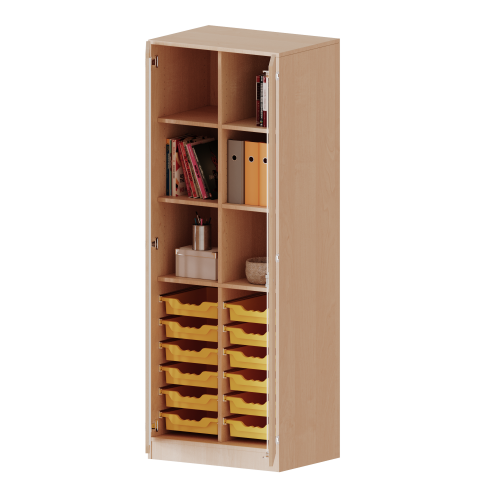 ErgoTray Schrank, zweireihig, 5 Ordnerhöhen - evo180 Serie B/H/T: 70,3x190x50 cm, zweitürig, mit Sockel (81 mm), mit Mittelwand, mit 12 flachen ErgoTray Boxen