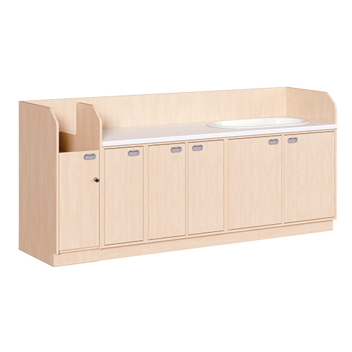 Wickelkommode, vierreihig zuzüglich Badewanne B/H: 249x113 cm, Integrierter Aufgang, Türen und Badewanne