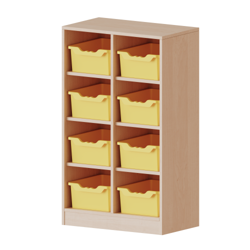 Taschenregal, 3 Ordnerhöhen - Serie evo180 Breite 70,3 cm, Gesamthöhe 118 cm, 8 halbhohe Fächer, je Fach mit einer hohen ErgoTray Box