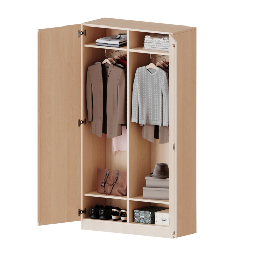 Garderobenschrank mit Spiegel und Garderobenstange, 5 Ordnerhöhen - Serie evo180 Gesamthöhe 190 cm, 2 Türen, abschließbar, mit Mittelwand, beide Seiten Garderobe, mit Sockel (81 mm)