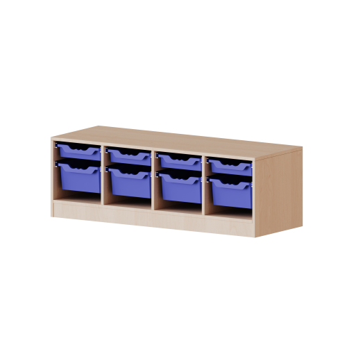 ErgoTray Regal, vierreihig, 1 Ordnerhöhe - evo180 Serie Breite 138,7 cm, Gesamthöhe 46 cm, mit Sockel, 4 flache und 4 hohe ErgoTray Boxen ErgoTray Regal, vierreihig, 1 Ordnerhöhe - evo180 Serie Breite 138,7 cm, Gesamthöhe 46 cm, mit Sockel, 4 flache und 4 hohe ErgoTray Boxen