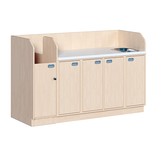 Wickelkommode, vierreihig zuzüglich Waschbecken B/H/T: 179x113x91,5 cm, Integrierter Aufgang links, Türen und Waschbecken rechts