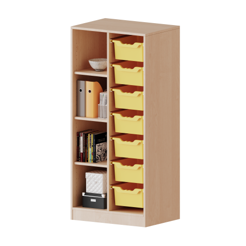 ErgoTray Regal, zweireihig, 4 Ordnerhöhen - evo180 Serie Breite 70,3 cm, Gesamhöhe 154 cm, mit Sockel, links 4 Fächer, rechts 7 hohe ErgoTray Boxen ErgoTray Regal, zweireihig, 4 Ordnerhöhen - evo180 Serie Breite 70,3 cm, Gesamhöhe 154 cm, mit Sockel, links 4 Fächer, rechts 7 hohe ErgoTray Boxen