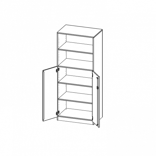 Schrank, 5 Ordnerhöhen, Türen unten (3 OH), oben 2 offene Fächer - Serie evo180 B/H/T: 80x190x60 cm, 2 Türen, abschließbar, mit Sockel (81 mm)