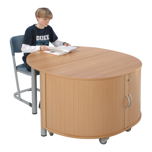 Halbrundtisch B/T: 140x70 cm, Tischhöhe wählbar, fahrbar