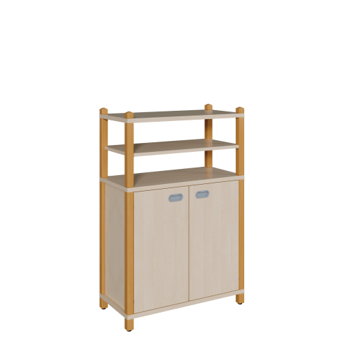 Stollen-Schrank mit 2 Türen, oben 2 offene Fächer B/H/T: 106x120x40 cm, unten 2 Türen, Mittelwand und 4 Einlegeböden, oben offen mit 1 Einlegeboden, insgesamt 8 Fächer