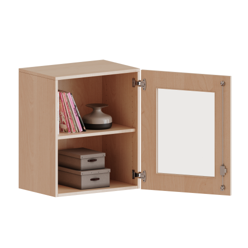 Aufsatzschrank, 2 Ordnerhöhen - Serie evo180 B/H/T: 60x72x50 cm, 1 Tür mit Glaseinsatz, abschließbar, Tür öffnet nach rechts