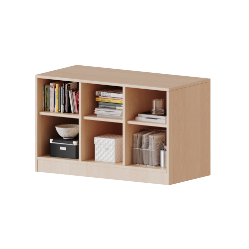 Regal, dreireihig, 1 Ordnerhöhe - evo180 Serie Breite 104,5 cm, Gesamthöhe 64 cm, mit Sockel und Mittelwand, ohne Boxen, 3 Einlegeböden
