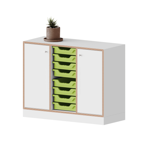 qickly® Schrank, 2 Ordnerhöhen,. 2 Türen mit Schloss, 8 kleine Ergo Tray Boxen B/H/T: 104,2x74,3x42,6 cm