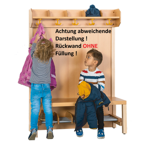 Komplettgarderobe mit offener Ablagereihe offene Stütze in Buche-massiv, Aluminiumrost, wahlweise Facheinteilung, T: 39 cm