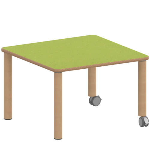 Tisch ZALOTTI mit Linoleum-Belag Quadrattische, Maße B/T: 80x80 bzw. 60x60 cm, Höhen 25…76 cm, Massivholzbeine Ø 60 mm, Fußvariante: fahrbar