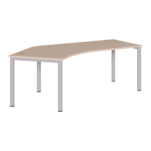 Freiform Schreibtisch höhenverstellbar mit Rundrohrgestell B/H/T: 217x72-86x80/113 cm, kurze Ecke links, Plattendekor und Gestellfarbe sind wählbar