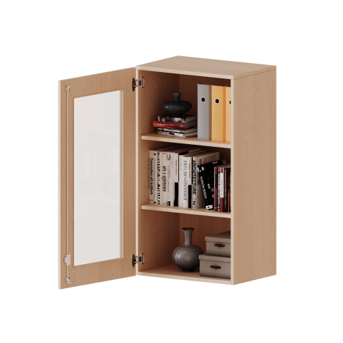 Aufsatzschrank, 3 Ordnerhöhen - Serie evo180 B/H/T: 60x108x50 cm, 1 Tür mit Glaseinsatz, abschließbar, Tür öffnet nach links