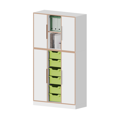 qickly® Schrank, 5 Ordnerhöhen, 4 Türen, 6 große Ergo Tray Boxen B/H/T: 104,2x176x42,6 cm