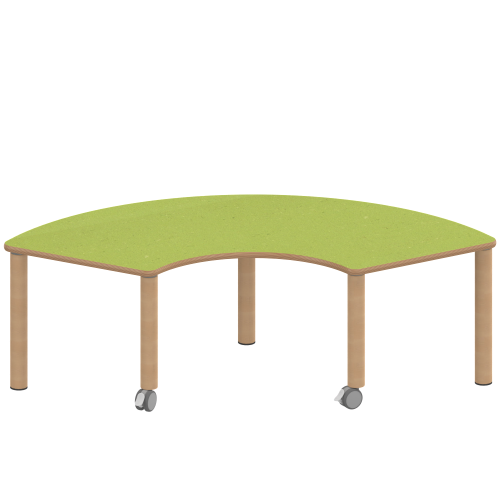 Tisch ZALOTTI mit Linoleum-Belag Drittelkreistische, Stellfläche B/T: 173x80 cm, Höhen 25…76 cm, Massivholzbeine Ø 60 mm, Fußvariante: fahrbar Tisch ZALOTTI mit Linoleum-Belag Drittelkreistische, Stellfläche B/T: 173x80 cm, Höhen 25…76 cm, Massivholzbeine Ø 60 mm, Fußvariante: fahrbar