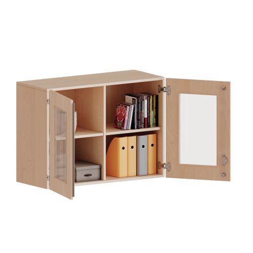Aufsatzschrank, 2 Ordnerhöhen - Serie evo180 Gesamthöhe 72 cm, 2 Türen mit Glaseinsatz, abschließbar, mit Mittelwand