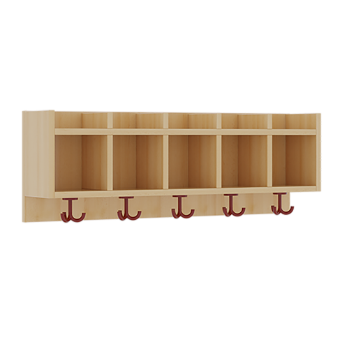 einfache Garderobenablage Fächer, darunter 3fach-Haken, oben offene Unterteilungen, H/T: 34,5x20 cm
