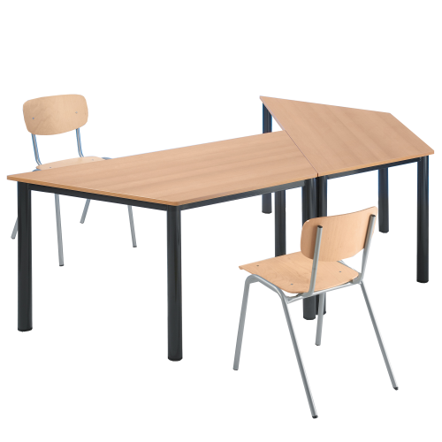 Tischserie FLEXIBEL Trapeztisch Schichtstoff Tischgestell mit Rundrohrfüssen 60x2 mm, die Tischhöhe und die Gestellfarbe sind wählbar