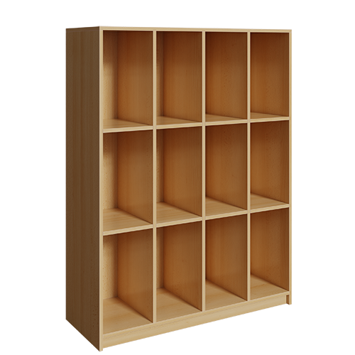 Schultaschenregal mit 12 Fächern B/H/T: 122x160x45 cm, 4reihig mit 3 Fächern übereinander