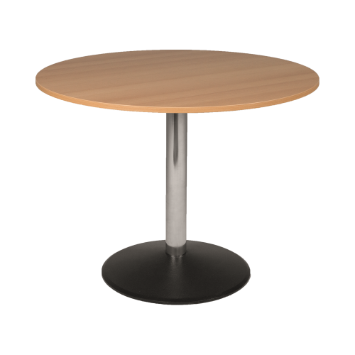 Rundtisch Schichtstoff mit Mittelsäule und Bodenplatte D/H: 80/100/120x75/110 cm, mit Mittelsäule, Bodenplatte und Schichtstoff Tischplatte Dekor Buche hell