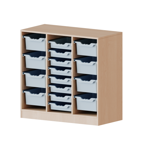 ErgoTray Regal, dreireihig, 2,5 Ordnerhöhen - evo180 Serie Breite 104,5 cm, Gesamthöhe 100 cm, mit Sockel, rechts und links je 4 hohe, in der Mitte 8 flache ErgoTray Boxen ErgoTray Regal, dreireihig, 2,5 Ordnerhöhen - evo180 Serie Breite 104,5 cm, Gesamthöhe 100 cm, mit Sockel, rechts und links je 4 hohe, in der Mitte 8 flache ErgoTray Boxen