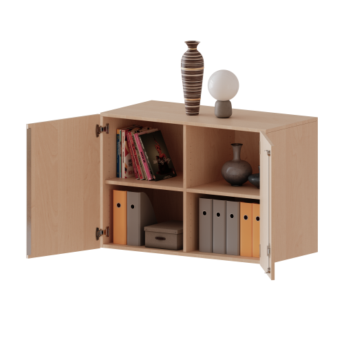 Aufsatzschrank für ErgoTray Serie, 2 Ordnerhöhen - Serie evo180 Gesamthöhe 72 cm, Breite 104,5 cm, zwei Türen, mit Mittelwand