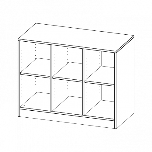 Regal, dreireihig, 2 Ordnerhöhen - evo180 Serie B/H/T: 104,5x82x50 cm, mit Sockel (81 mm) und Mittelwand, ohne Boxen, 3 Einlegeböden