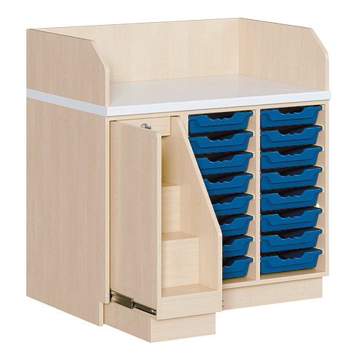 Wickelkommode, dreireihig B/H: 107x113 cm, Ausziehbarer Aufstieg, 16 Boxen Wickelkommode, dreireihig B/H: 107x113 cm, Ausziehbarer Aufstieg, 16 Boxen