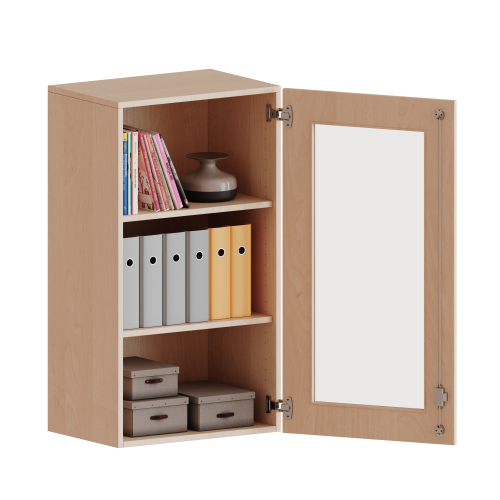 Aufsatzschrank, 3 Ordnerhöhen - Serie evo180 B/H/T: 60x108x60 cm, 1 Tür mit Glaseinsatz, abschließbar, Tür öffnet nach rechts