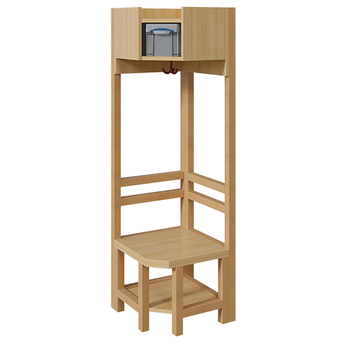 Garderoben-Innenecke, für einfache Ablage inklusive Box B/T: 47x47 cm, offene Stützenrahmen über Eck in Buche-massiv, Schuhablage