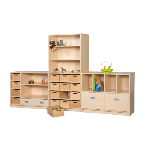 Korpusregalsystem "Theo" - bestehend aus 3 Regal Elementen B/H/T: 282x80/160x40 cm, mit Schüben und Massivholzkästen