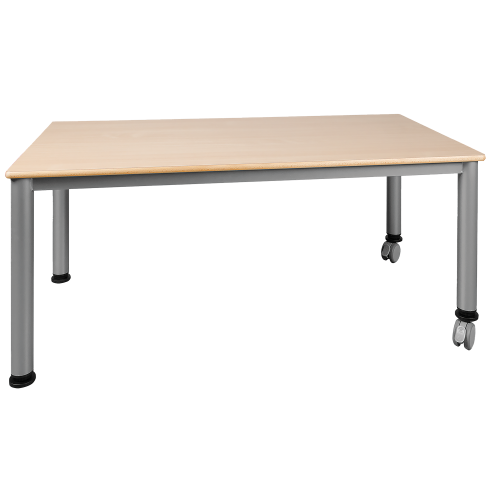 Fahrbarer rechteckiger Tisch, Platte mit Schichtstoff verschiedene Größen in wählbarer Höhe, Stahlrohr-Füße Ø 60