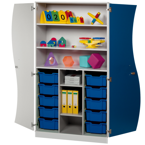 Hochschrank mit Wellentüren, 10 hohe ErgoTray Boxen & 4 Einlegeböden B/H/T: 104,5x190x50 cm